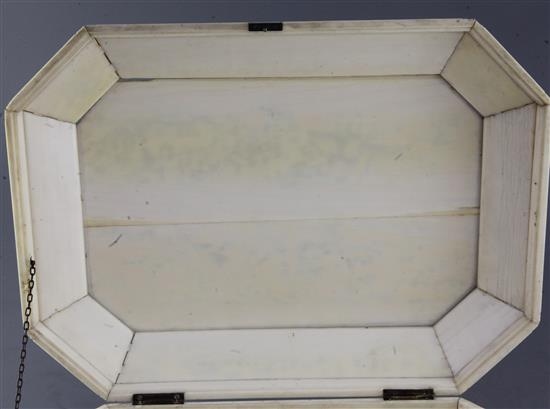 A good and impressive Chinese export ivory sewing casket, 19th century, width 39cm depth 27cm height 18.5cm